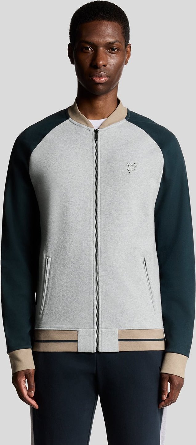 Lyle & Scott Schwerer Raglan-Bomber mit Kontrastmuster – Schwarz