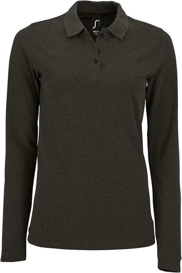 SOLS Womens/Ladies Perfect Long Sleeve Pique Polo Shirt (Charcoal Marl)