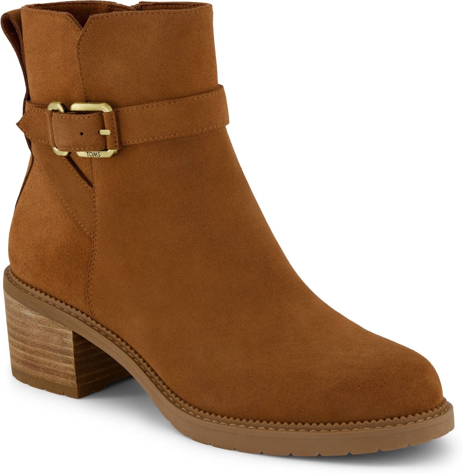 TOMS Hailey Schnallenleder Damen Stiefeletten in Bernsteinbraun mit Absatz