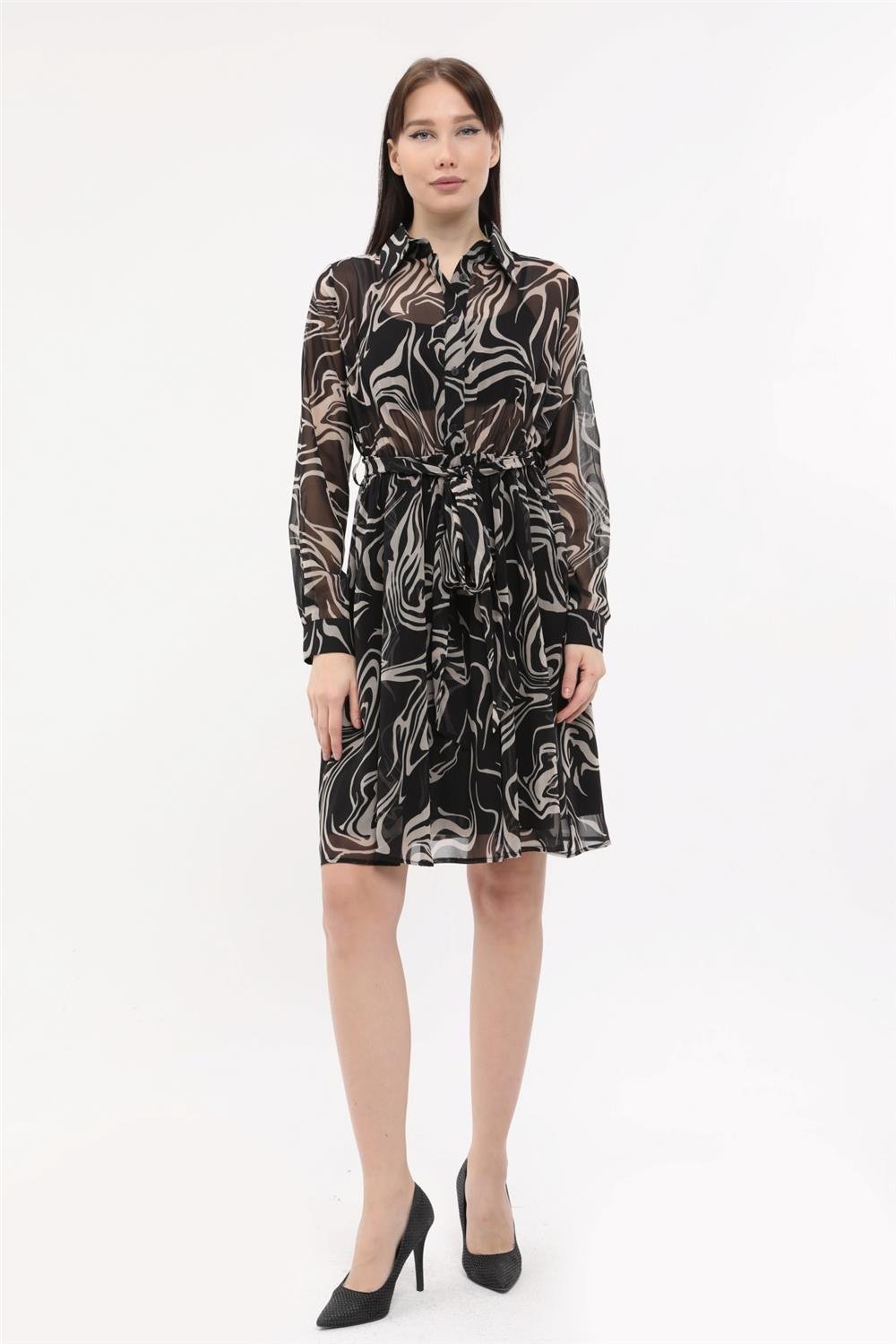 Gemustertes Hemdkleid mit Kragen