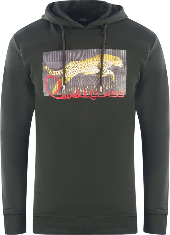 Cavalli Class Sprinting Leopard Logo Schwarzer Hoodie