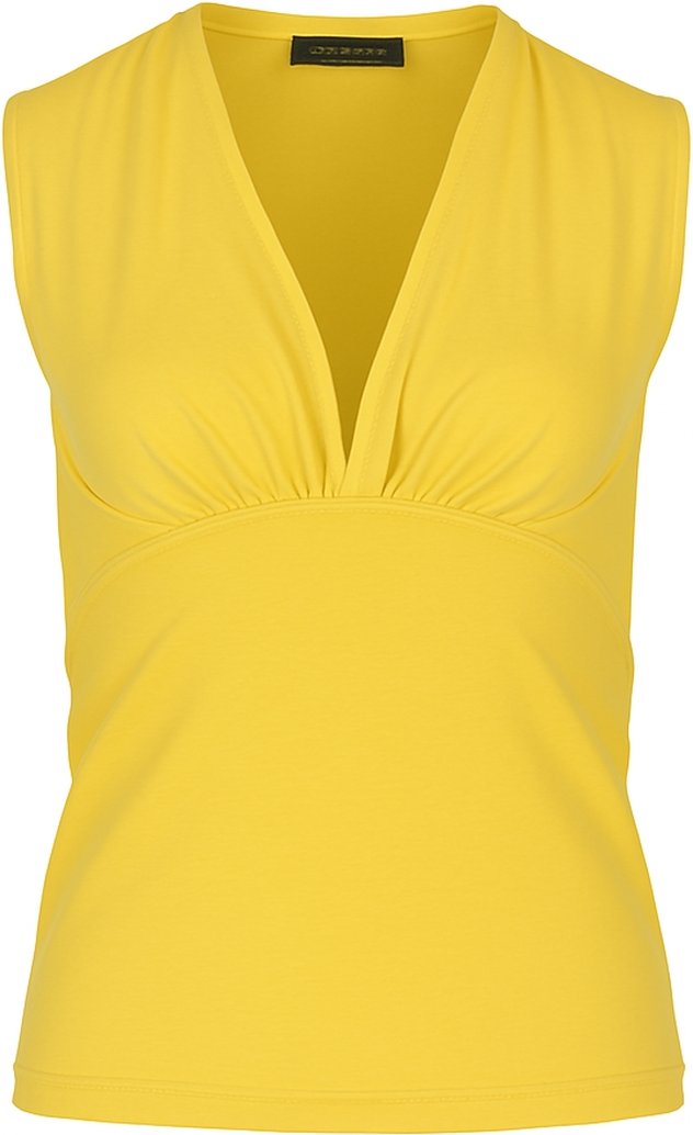 Gelbes ärmelloses Jersey-Oberteil mit V-Ausschnitt – Stretch-Baumwollmischung