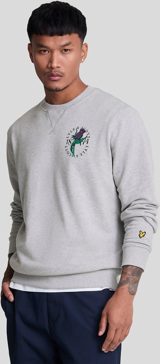 Herren Lyle And Scott Distel Blumenmuster Sweatshirt mit Rundhalsausschnitt in Grau
