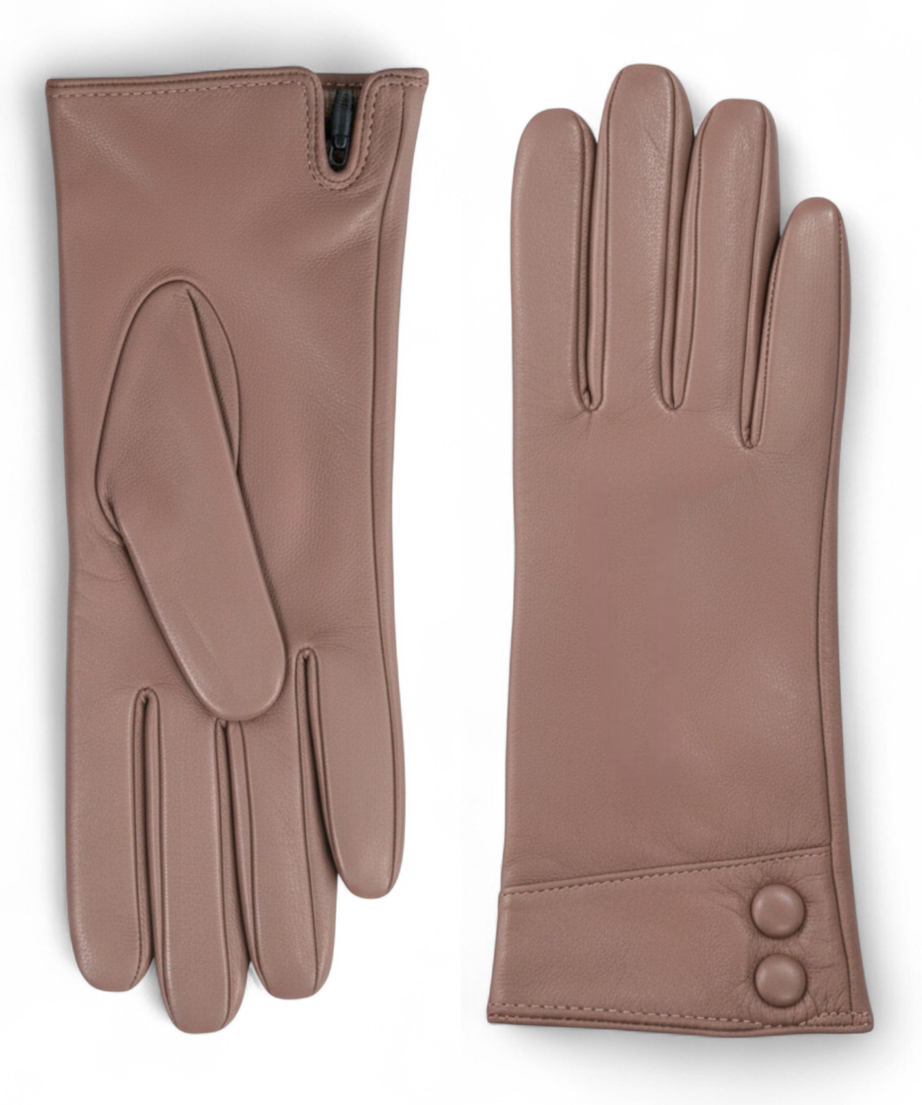 Damen-Fahrhandschuhe aus nudefarbenem, beigefarbenem italienischem Leder mit weichem Wollfutter und Knopfleiste für den ...