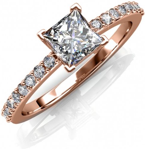 Einfacher quadratischer Ring - Roségold und Kristall