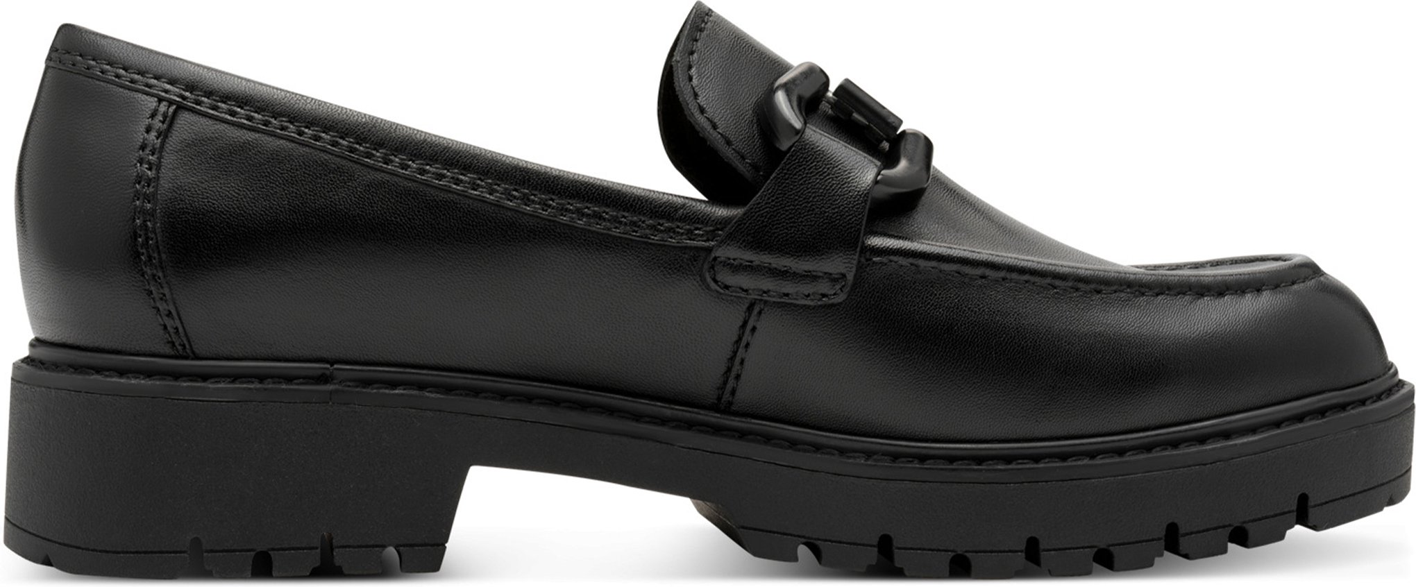 Thumbnail - Tamaris Damen Schwarze Leder-Loafer Slip-On Plateauschuhe