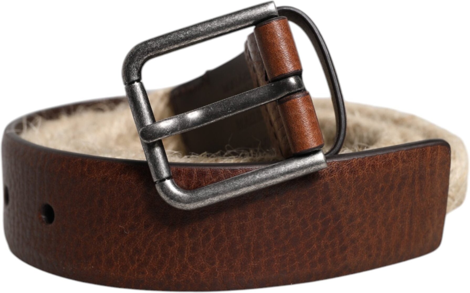 Dolce & Gabbana Brauner Jute-Leder Geknoteter Metall-Schnallen-Gürtel