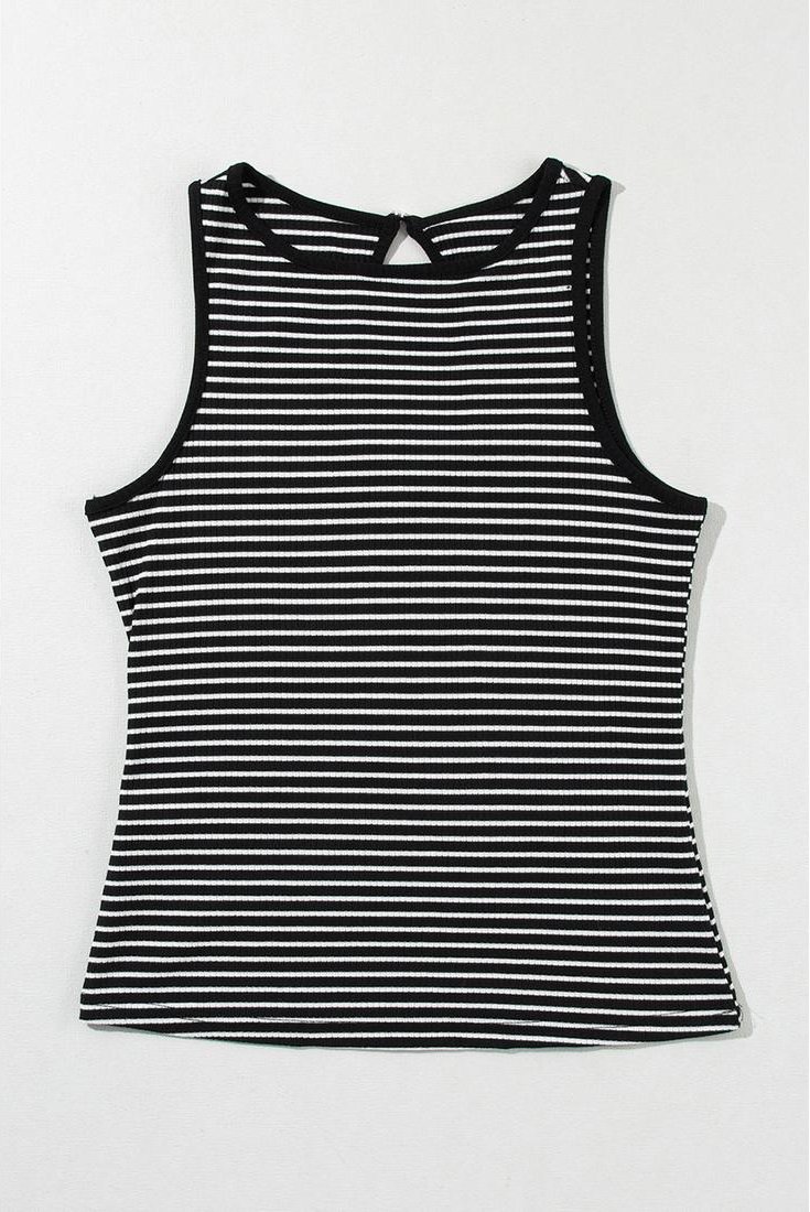 Thumbnail - Schwarzes gestreiftes Print-Rippstrick ärmelloses Top
