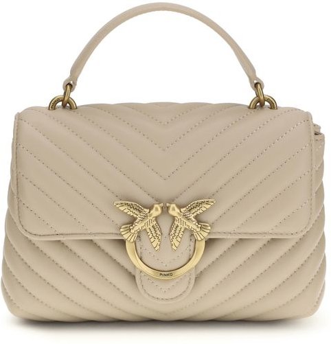 PINKO Beigefarbene Kalbsleder Bos Taurus Handtasche