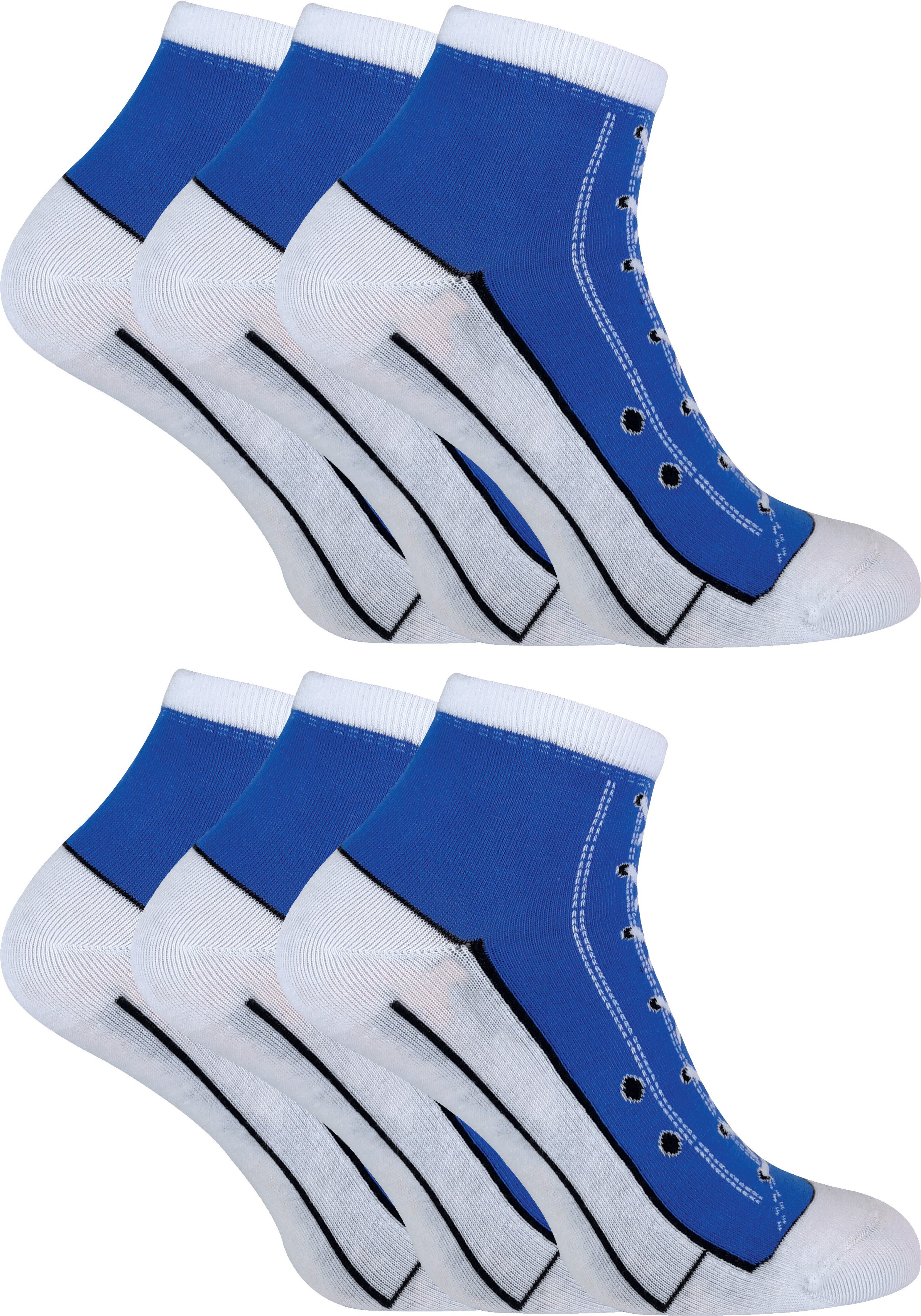 6 Paar Multipack Socken, die wie Schuhe aussehen | Socken Snob | Neuheit lustig Lace Up Converse Socken - blau