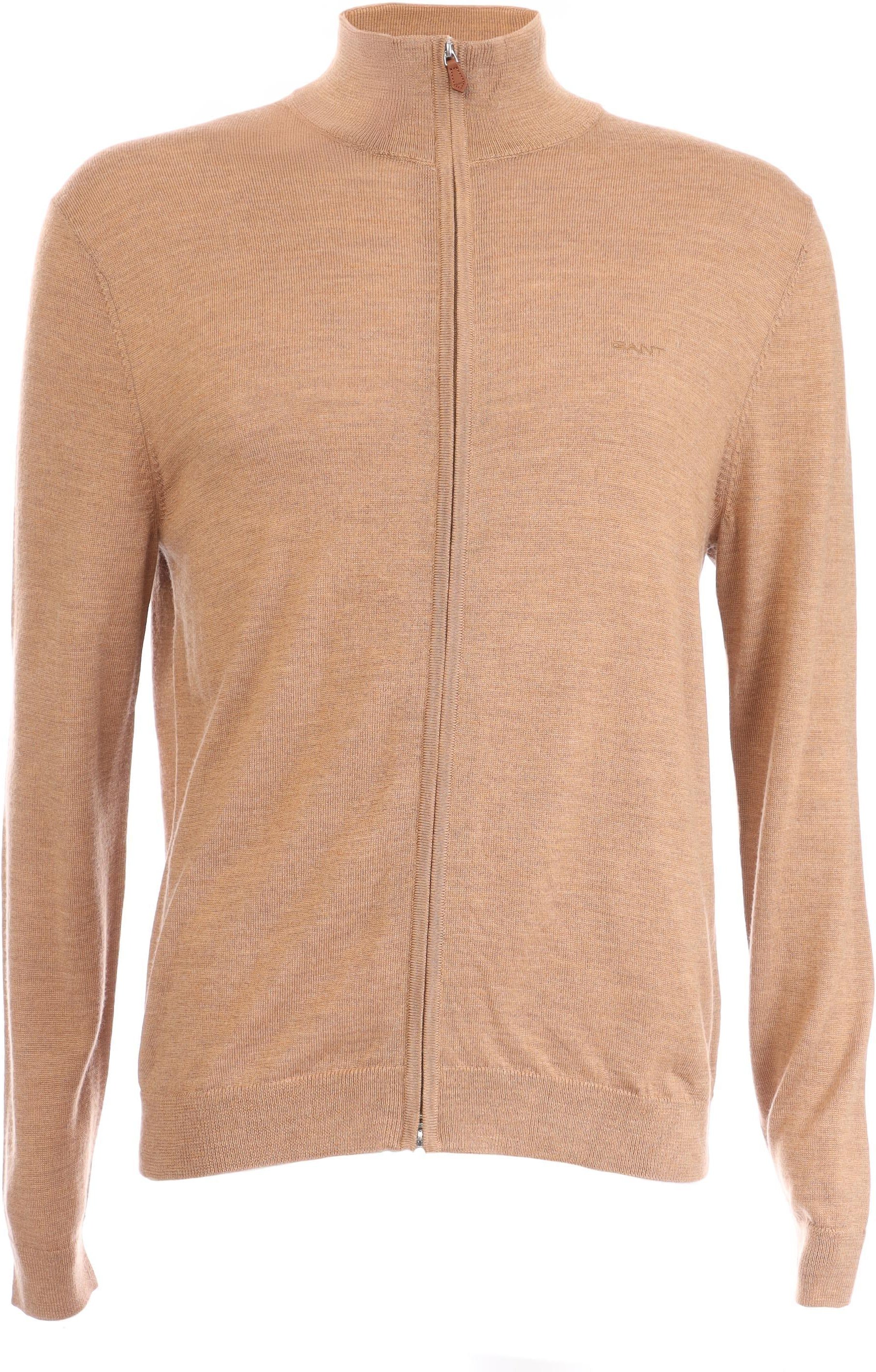 Gant - "Extrafine" Strickjacke für Herren, Durchgehender Reißverschluss, Merinowolle (Sand)