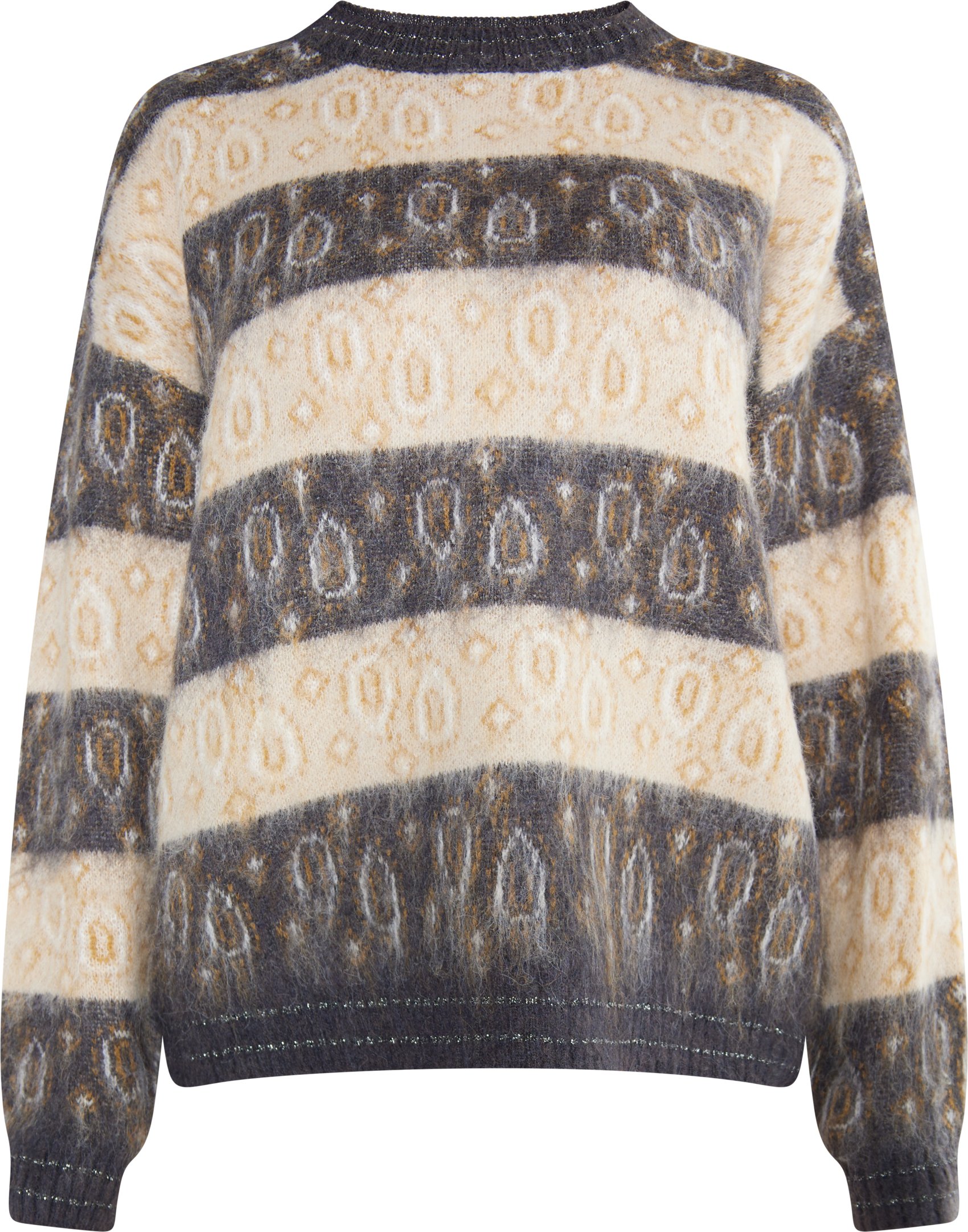 usha Strickpullover Damen Anthrazit Beige Mehrfarbig