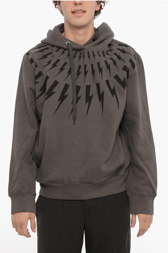 Easy Fit-Kapuzenpullover mit ThunderBolt-Print in Grau