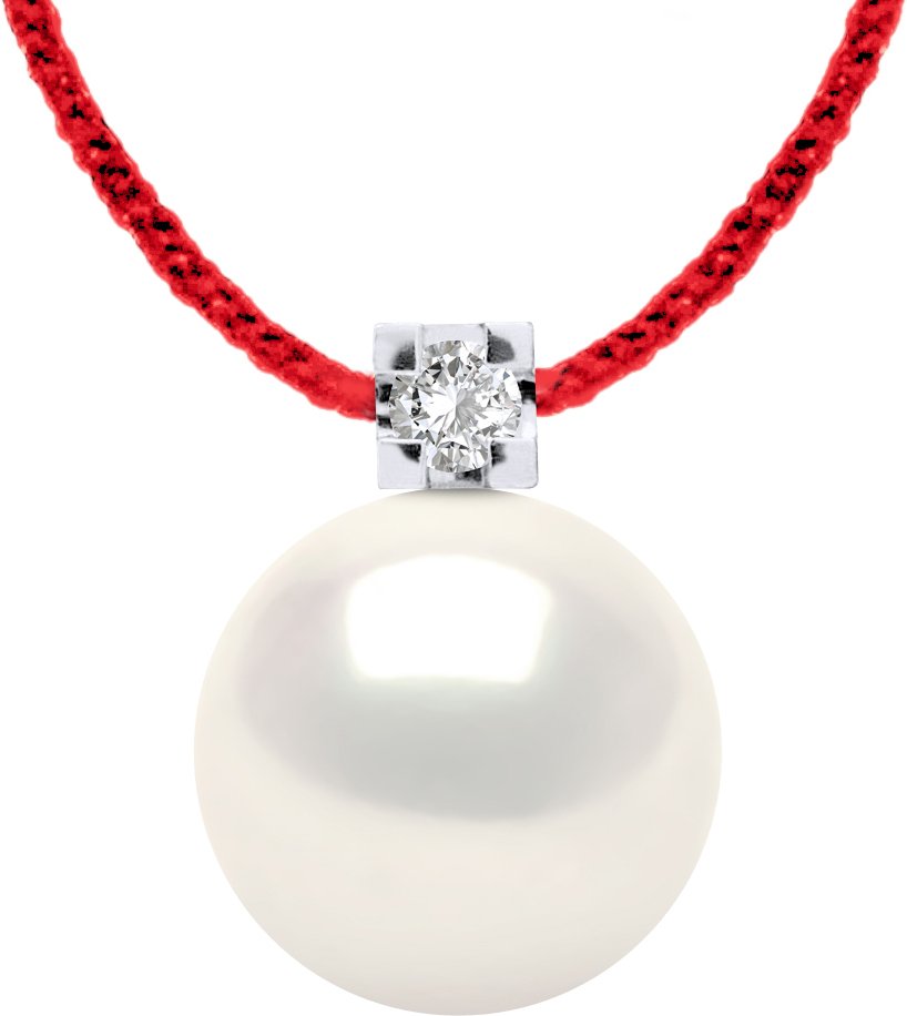 DIADEMA - Halskette - Rotes Nylon - Weiße Süßwasserperle und echter Diamant