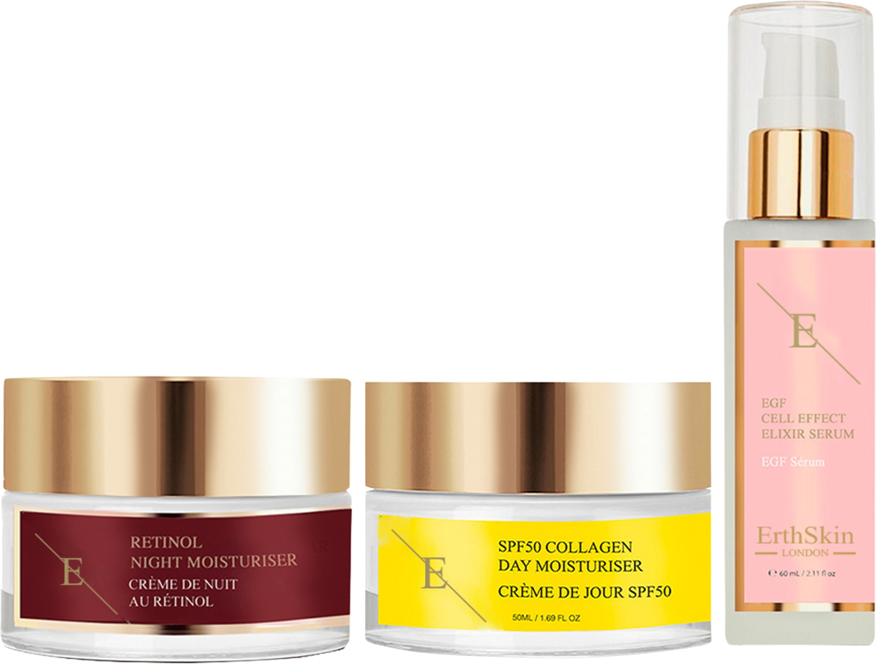 SPF 50 Kollagen Tagescreme 50ml + Retinol Nachtfeuchtigkeitscreme 50ml + EGF CELL EFFECT SERUM 60ml