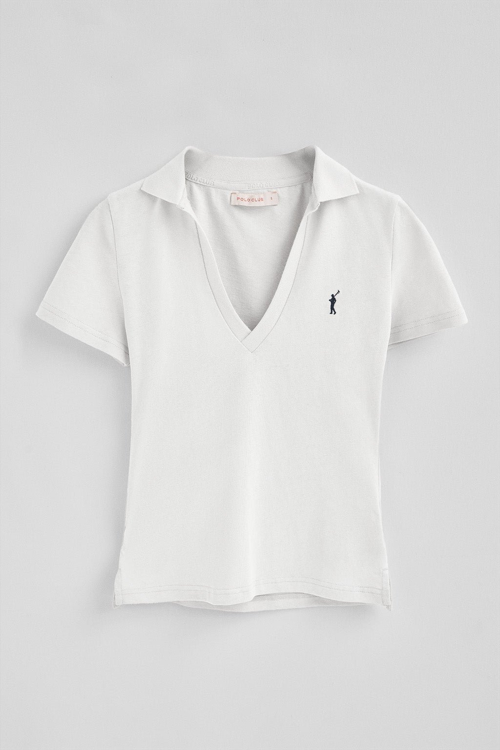 Poloshirt weiß aus Baumwolle und Leinen mit drei Knöpfen und Rigby Go Stickerei