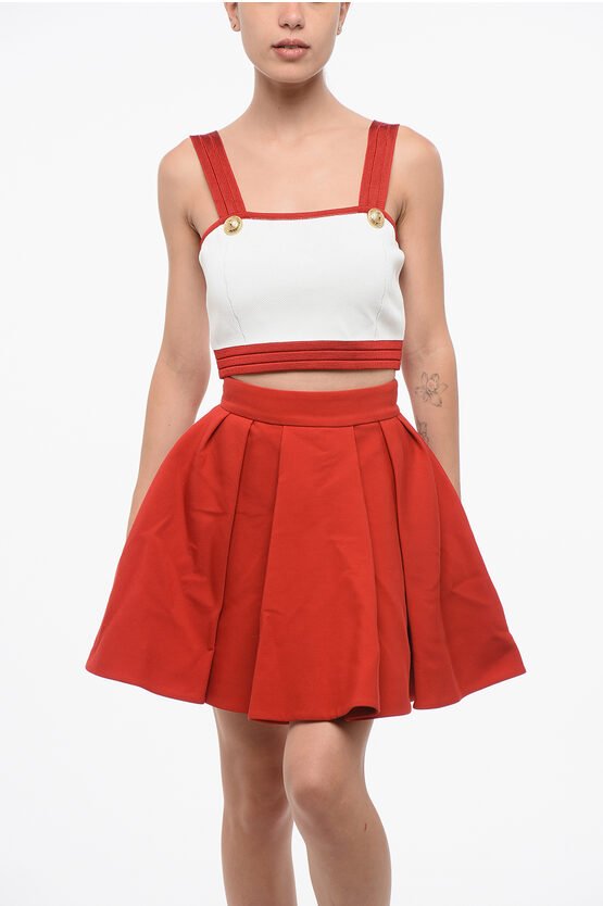 Gestricktes Crop-Top mit Logo-Knöpfen in Bianco, Rosso