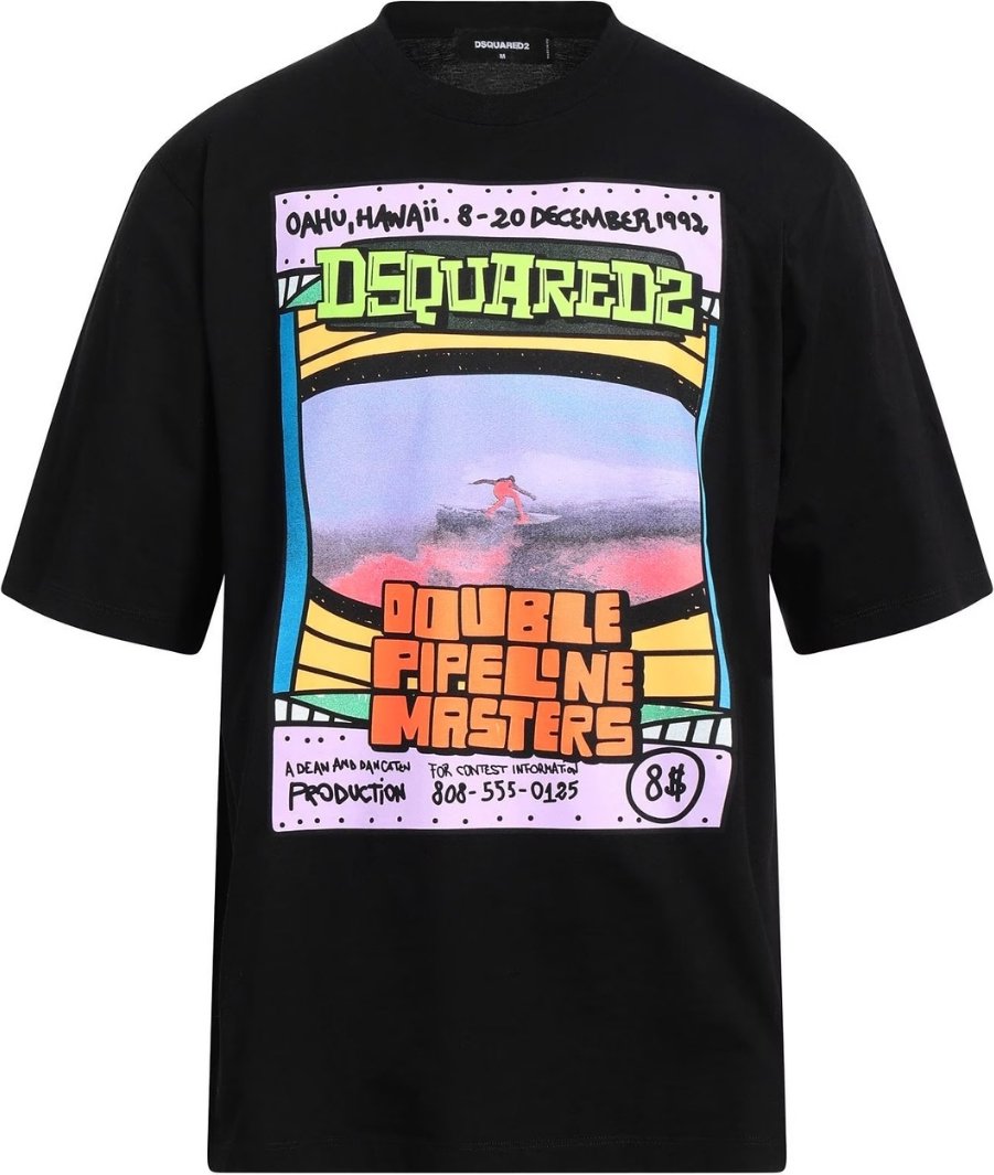 Dsquared2 Double Pipeline Masters Design Skater Fit Schwarzes T-Shirt