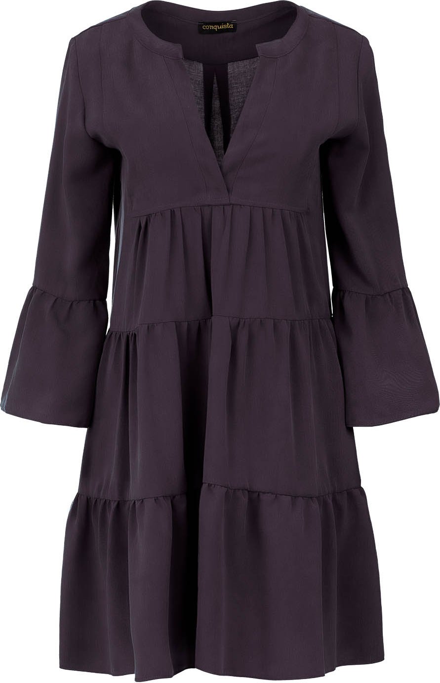 Thumbnail - Anthrazitfarbenes Tencel-Kleid mit gerafften Nähten