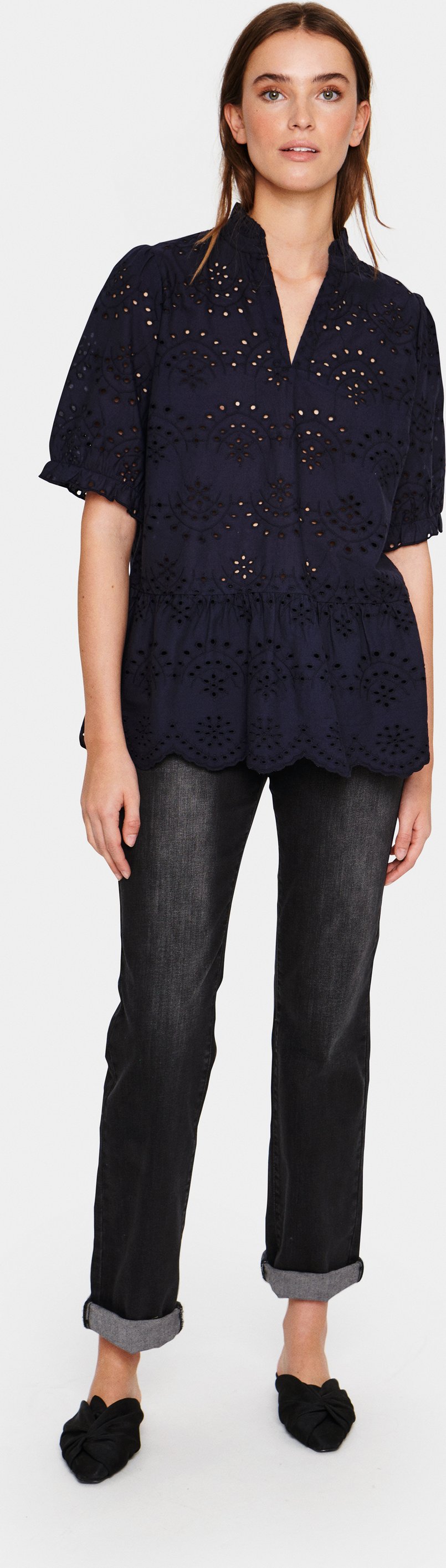 Kurzarm-Bluse Gerade Passform Night Sky dark blue