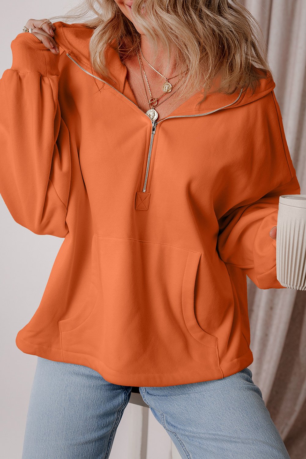 Zip-Up Hoodie Relaxed Fit Sweatshirt