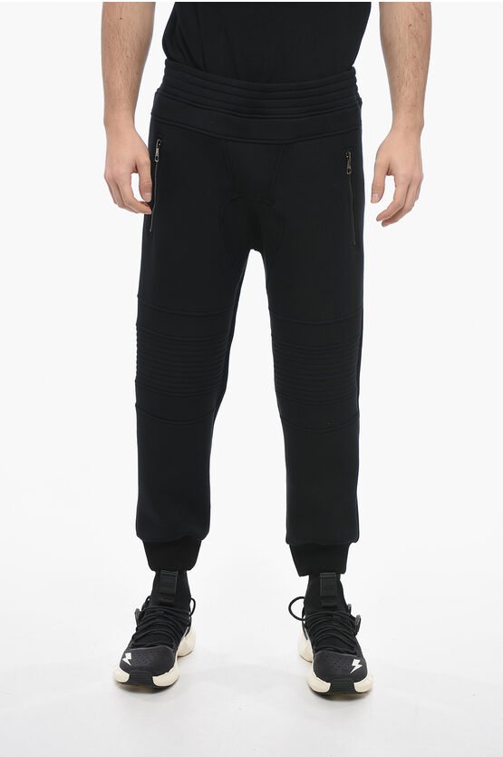 Neopren-Skinny-Fit-Biker-Jogginghose in Schwarz