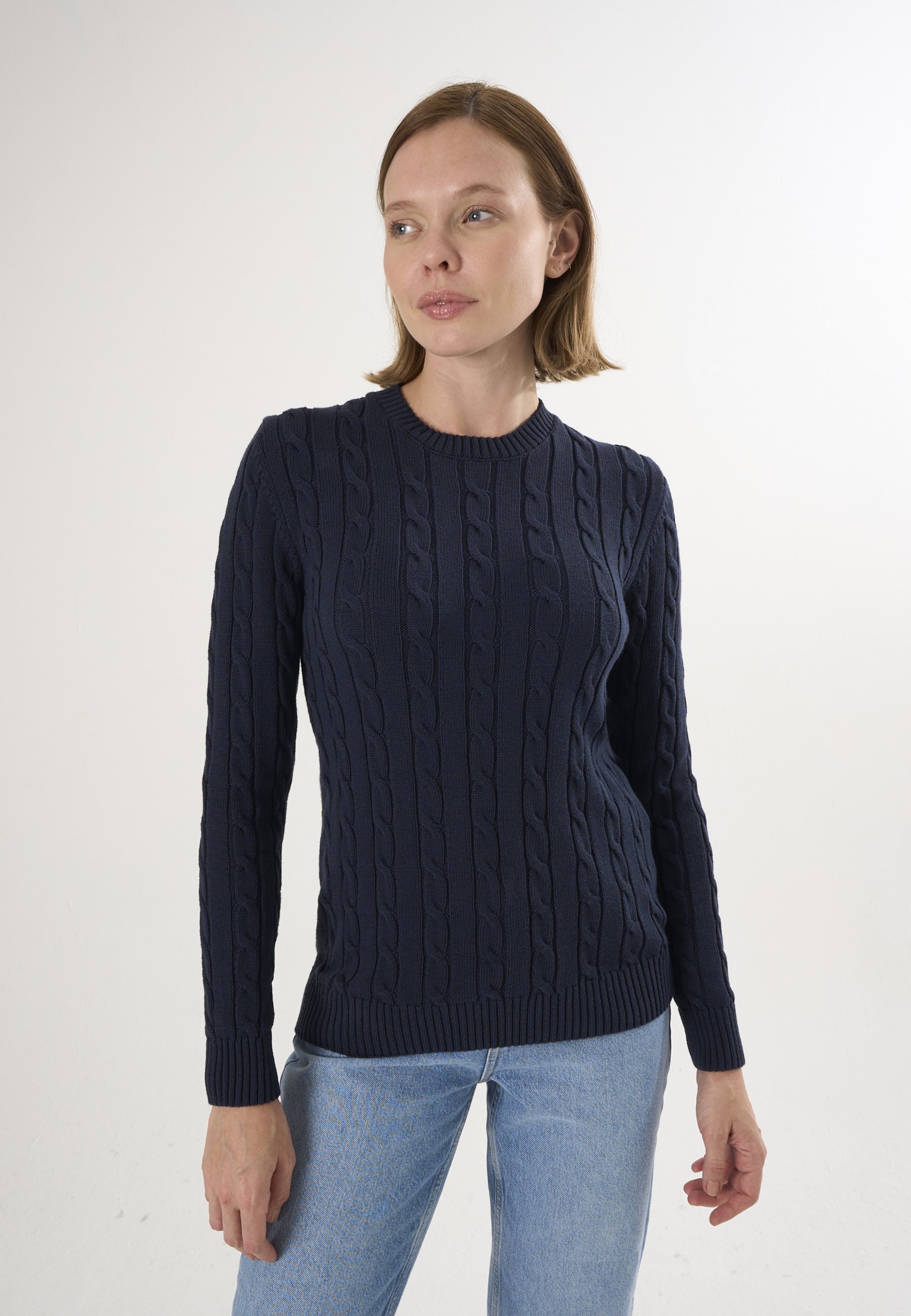 Thumbnail - Pullover Kabelstrick-Pullover Mit V-Ausschnitt