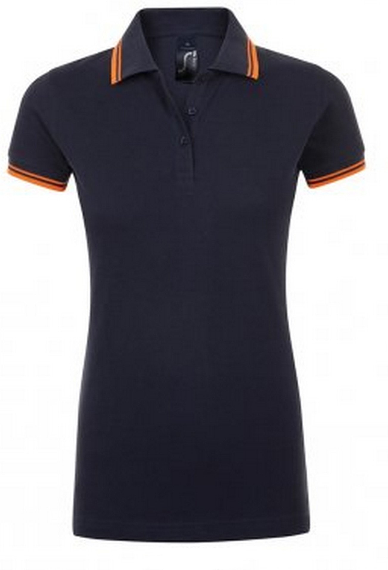 SOLS Damen/Damen Pasadena Tipped Kurzarm-Pique-Poloshirt (French Navy/Neon Orange)