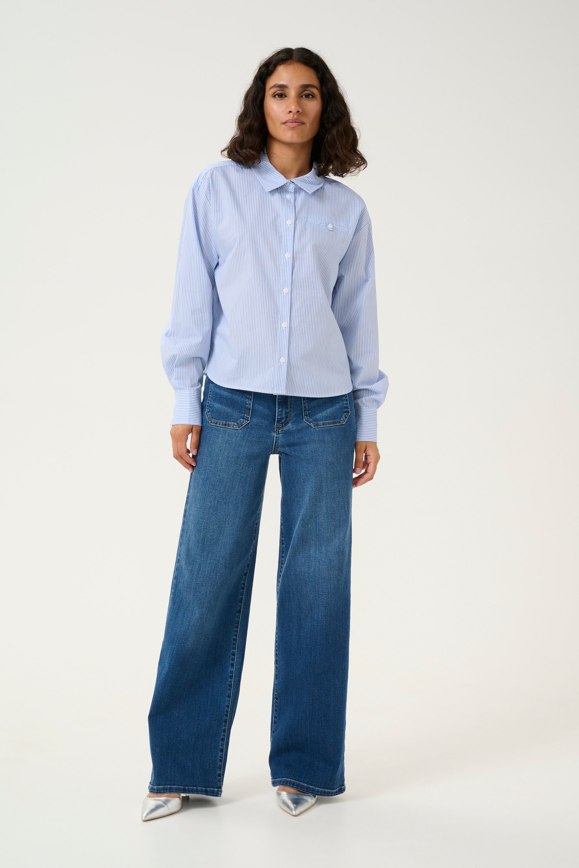 Langarm - Hemd Baggy fit White/Blue Stripe white blue