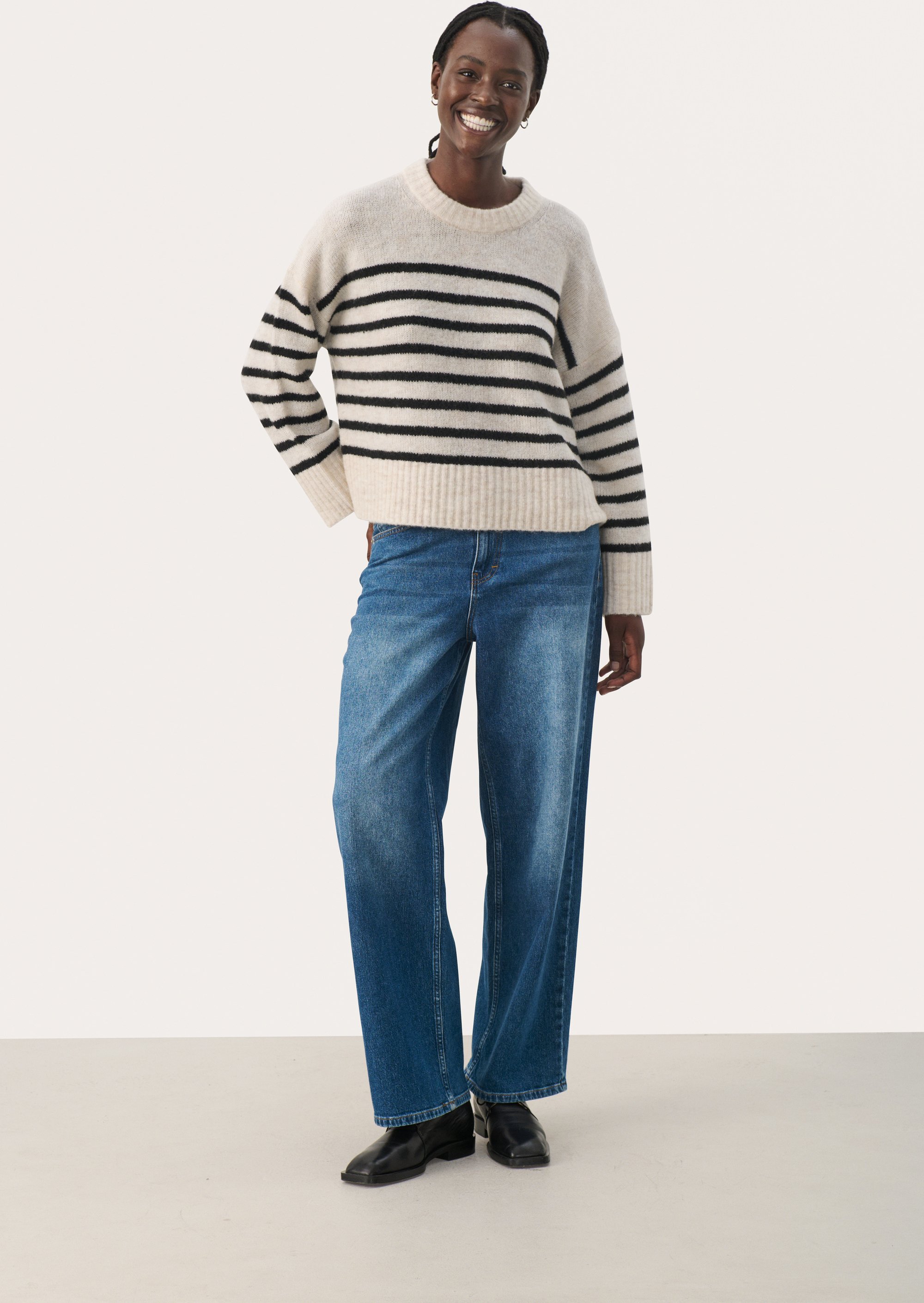 Thumbnail - Strickpullover Gerade Passform black offwhite
