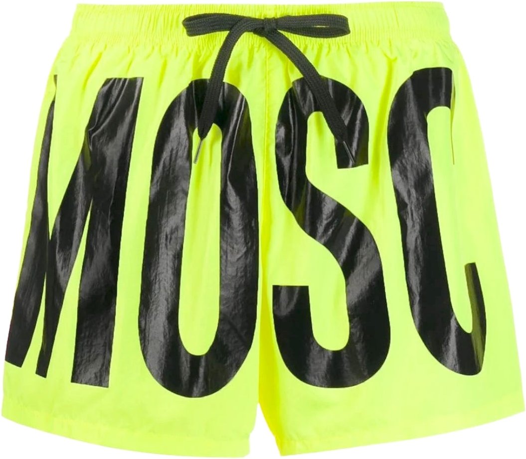 Moschino Brand Print Logo Highlighter Gelbe kurze Badeshorts