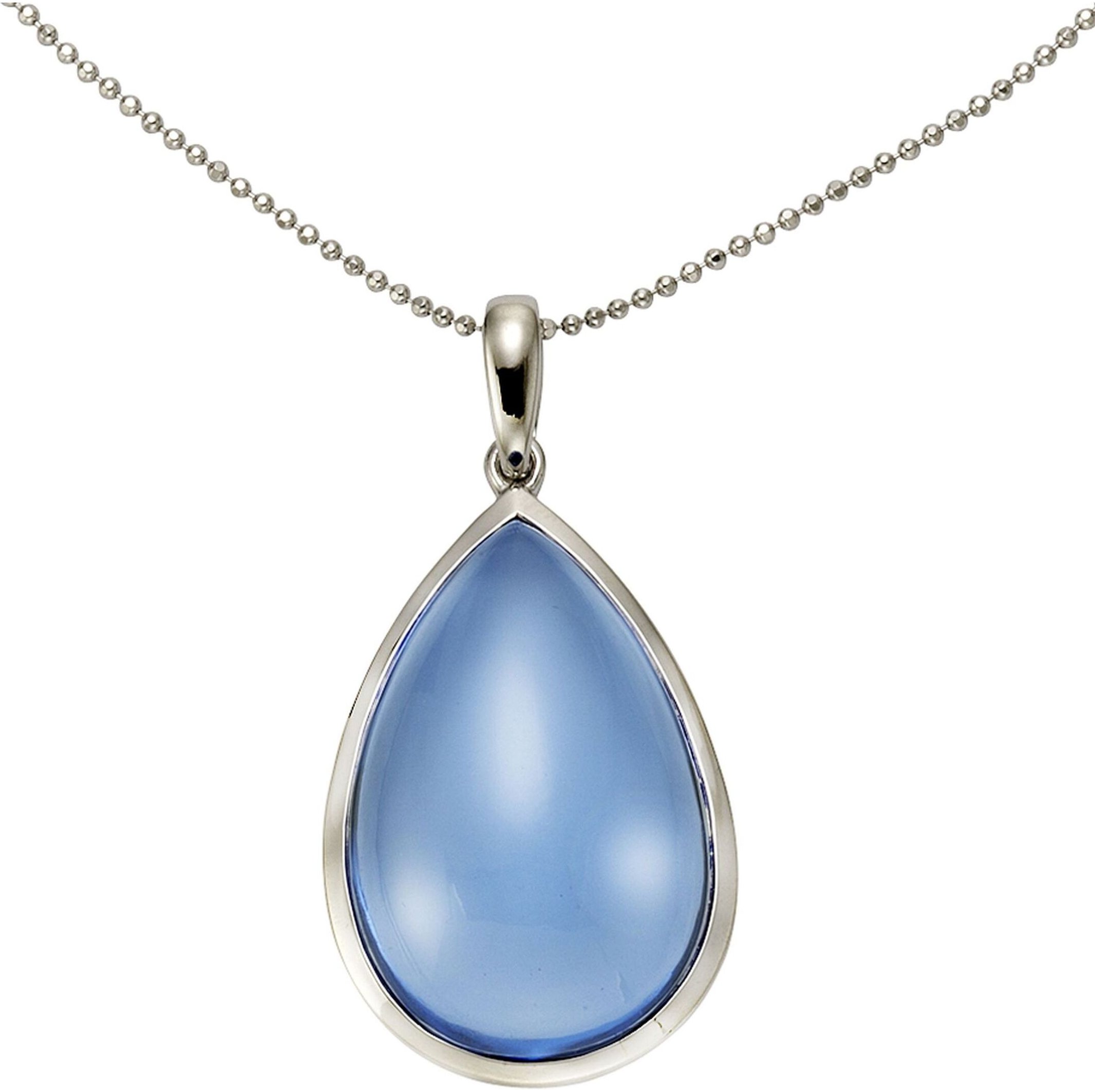 Jamelli Anhänger mit Kette 925 Silber rhodiniert Quarz blau (beh.)