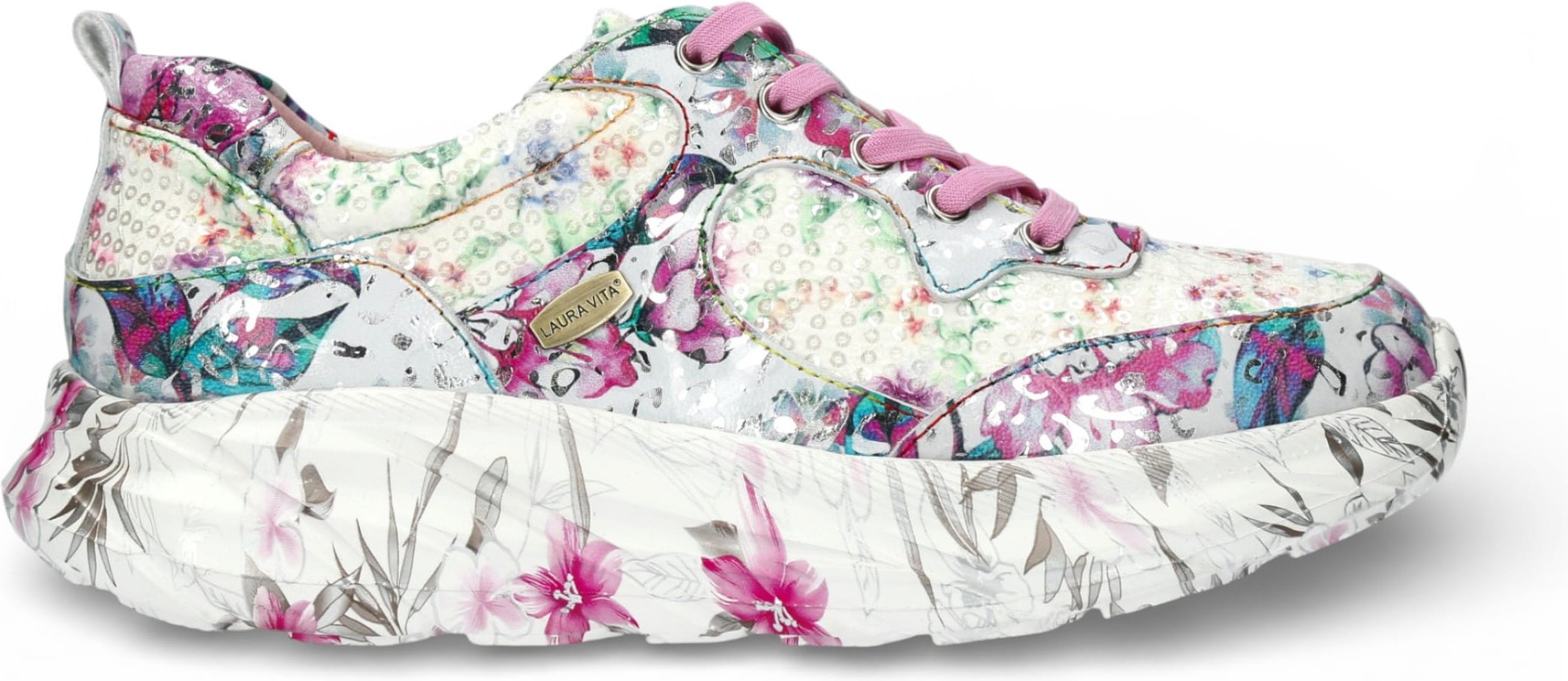 Thumbnail - Laura Vita Damen-Sneaker Sofiao 07, rosafarben, mit Blumenmuster, aus Leder, Plateau.
