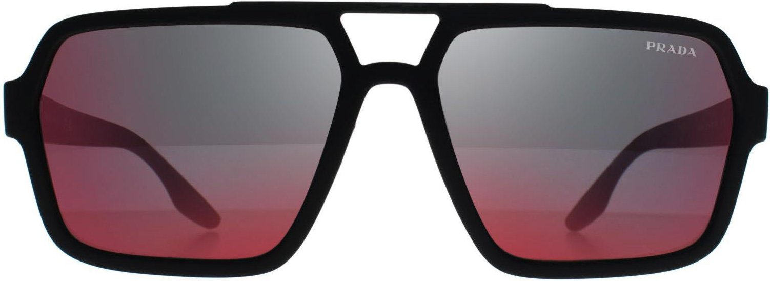 Prada Sport Square Womens Schwarz Gummi Dunkel Grau Spiegel Blau Rot PS 01XS