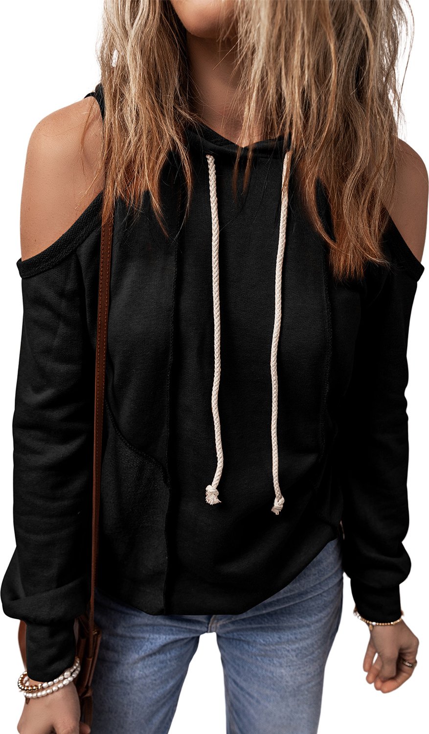 Kapuzenpullover mit kaltem Schulterdesign, lockere Passform