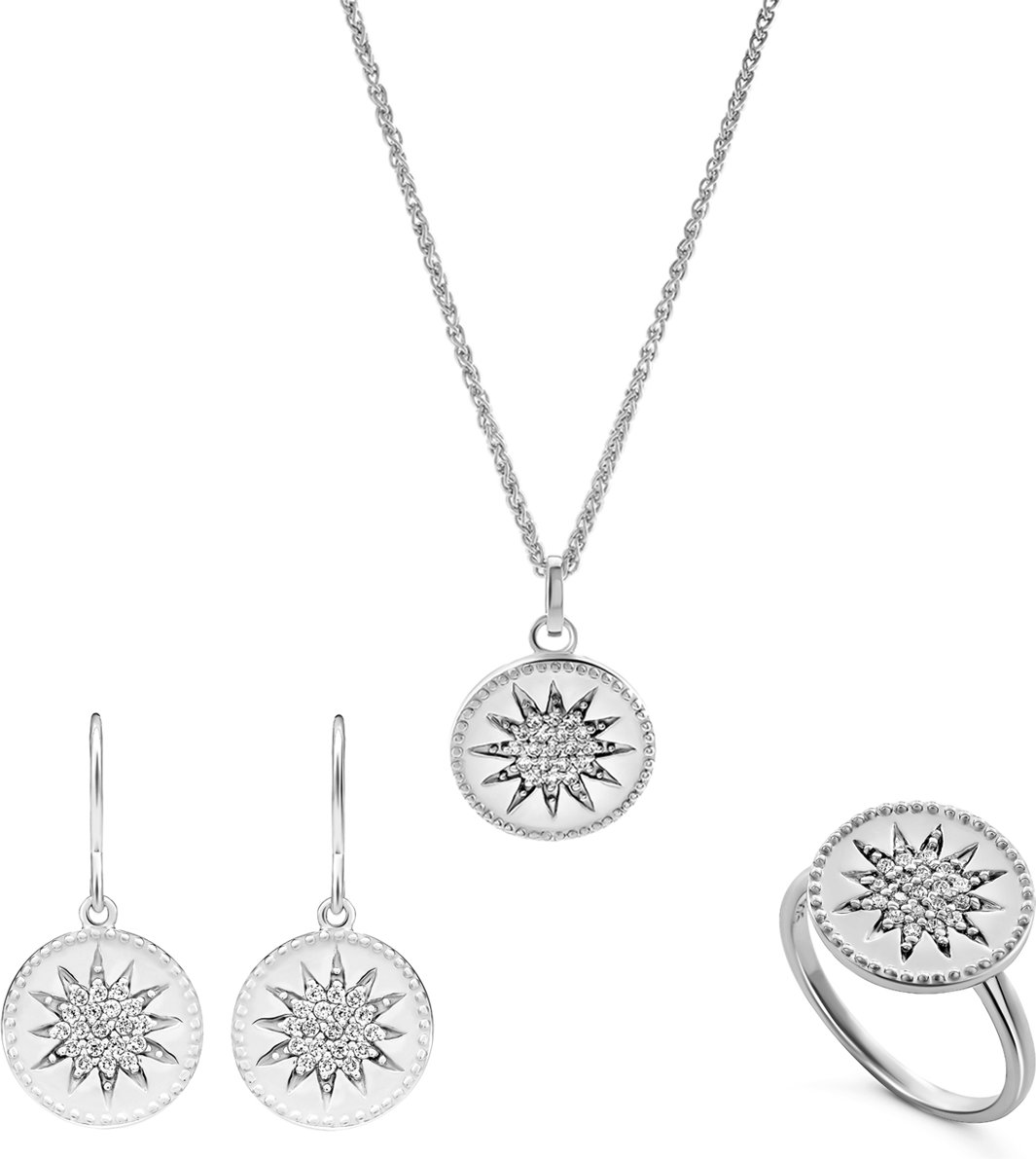 Orphelia 'Shine' Damen 925 Sterling Silber Set: Halskette + Ohrringe + Ring - Silber SET-7576