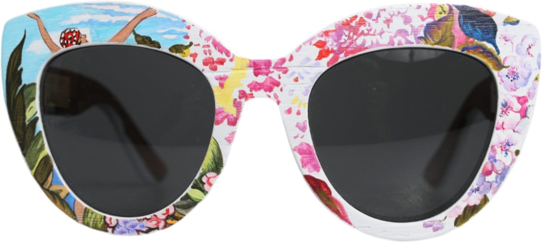 Mehrfarbige Holz-Kristall Messingrahmen Floral Handbemalte Sonnenbrille