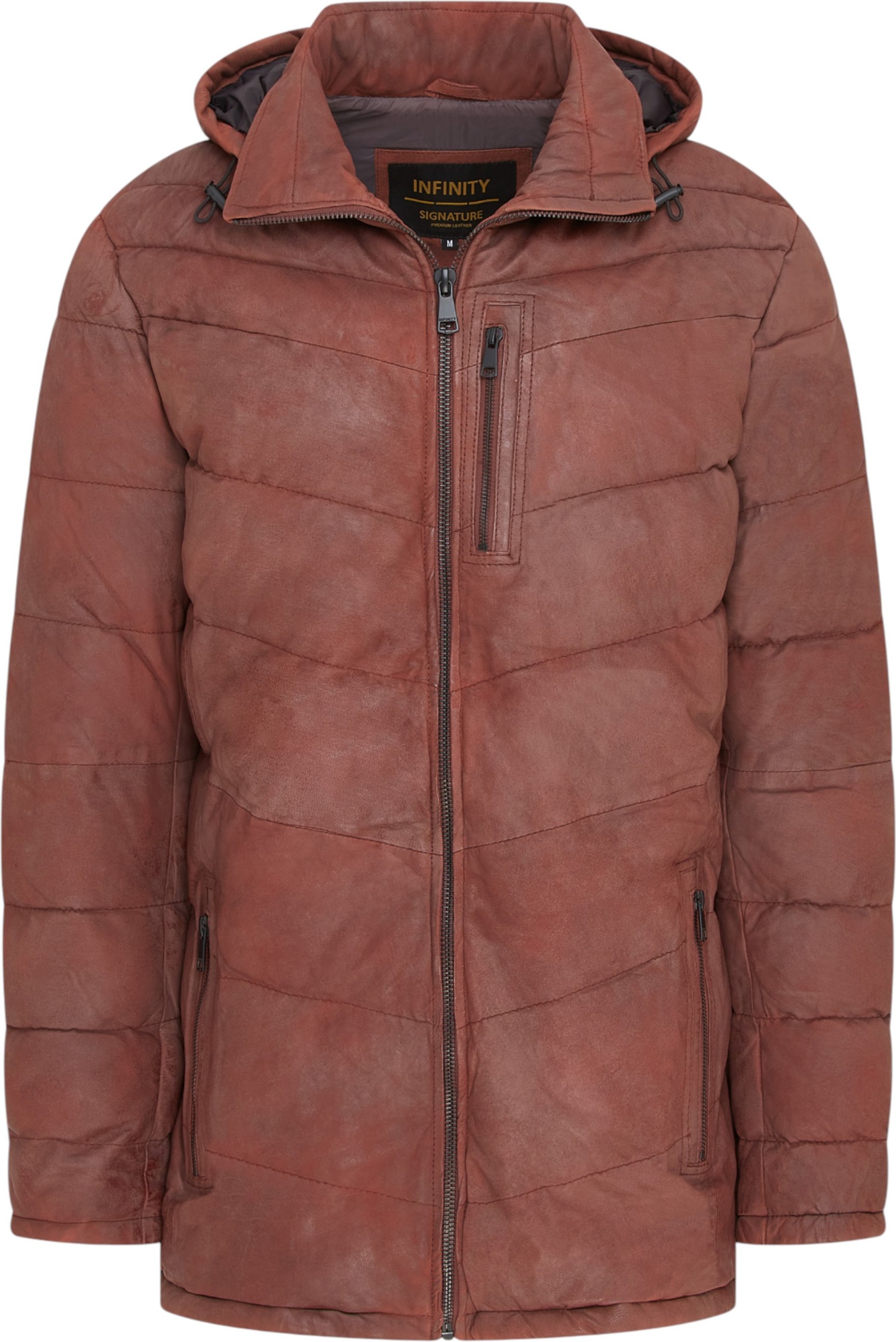 Herren-Steppjacke aus hellbraunem Leder mit Kapuze, Puffer-Wintermantel – Olyic