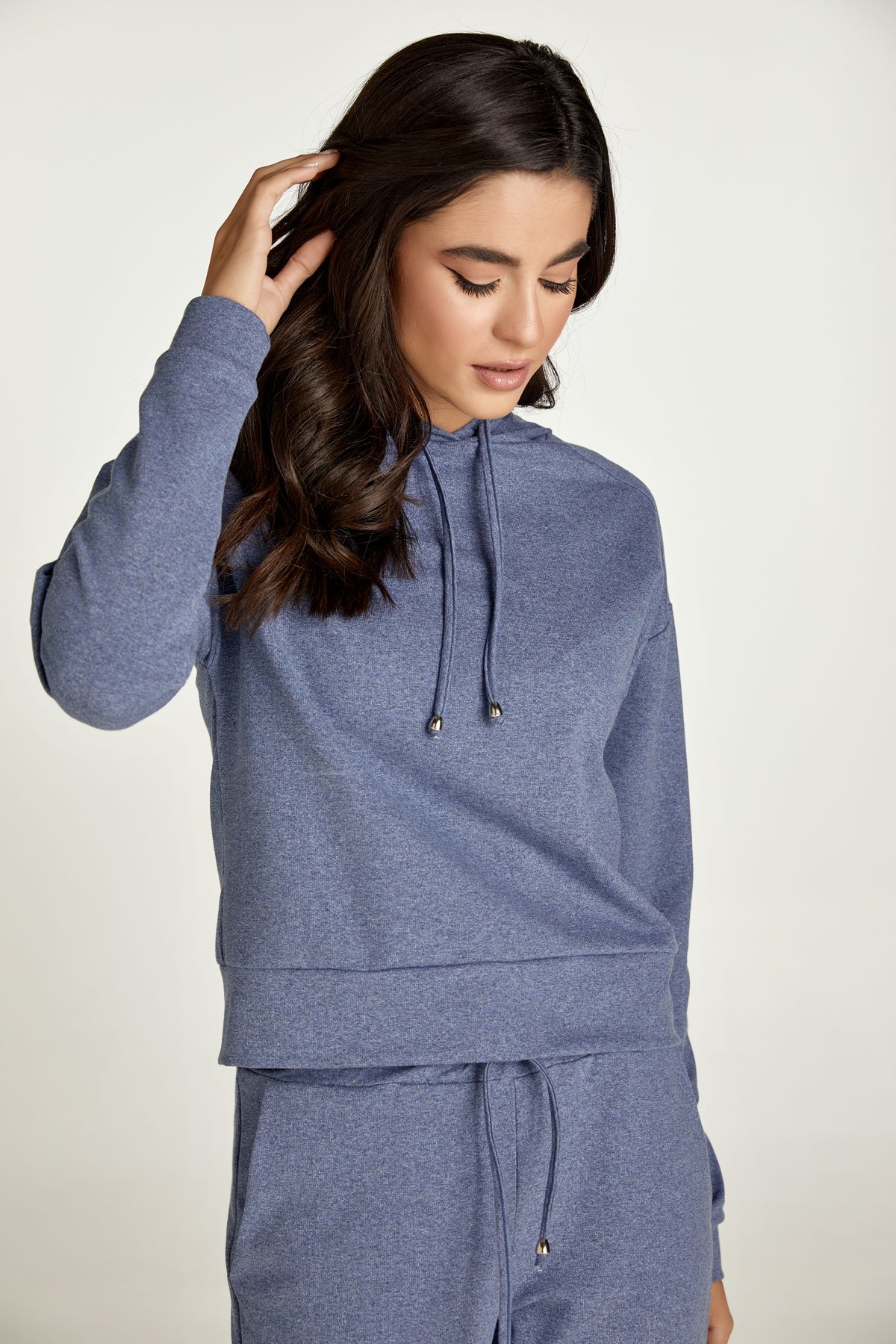 Indigo Mélange Sweatshirt mit Kapuze