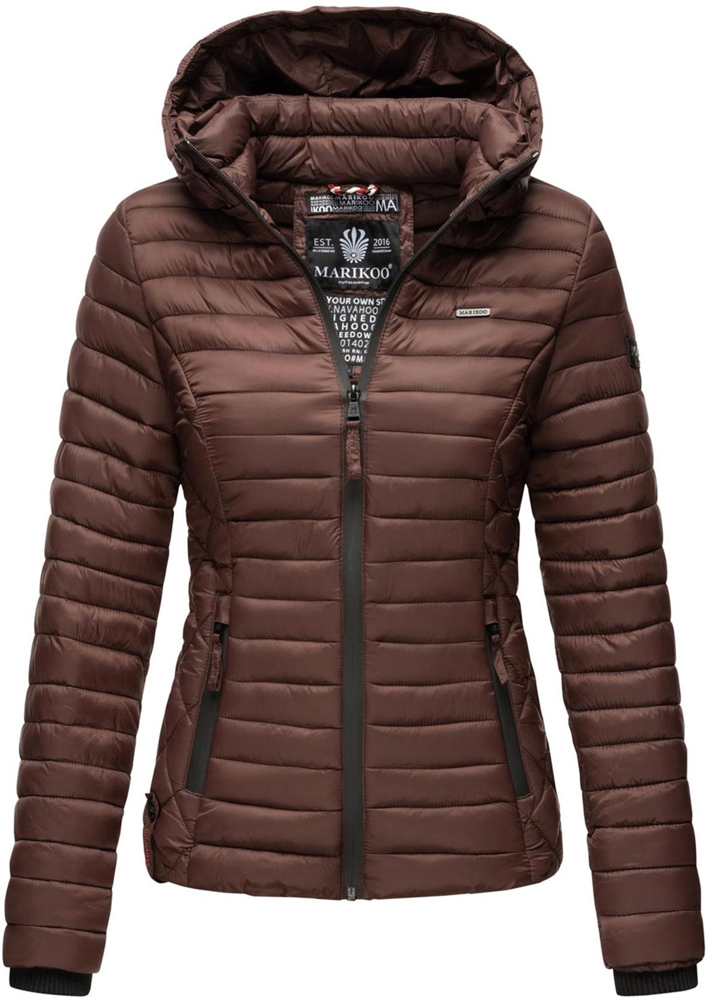 Marikoo Damen Steppjacke Samtpfote mit abnehmbarer Kapuze & Rippbündchen