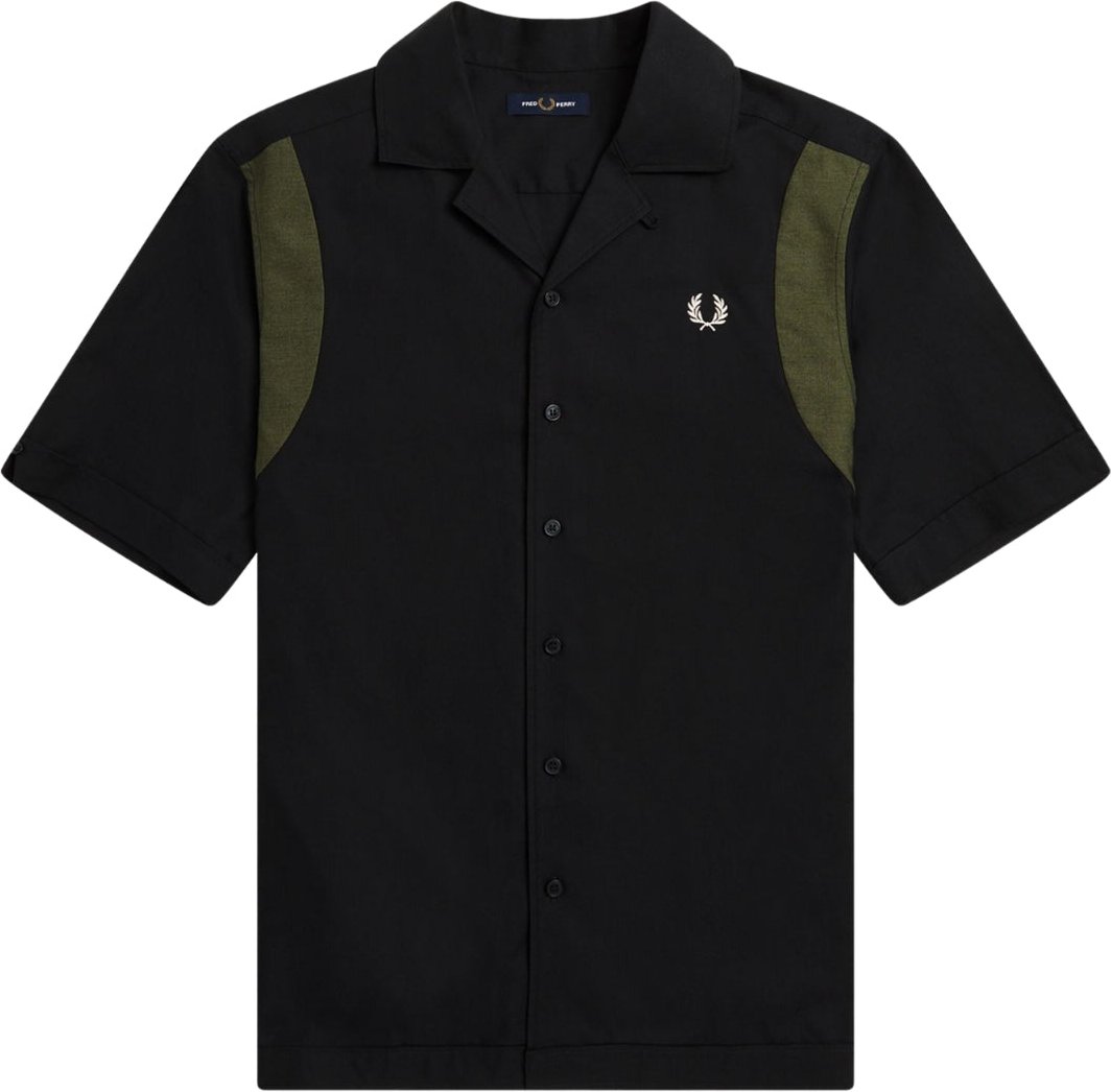 Thumbnail - Fred Perry Schwarzes, kurzärmliges Bowlinghemd mit Einsätzen