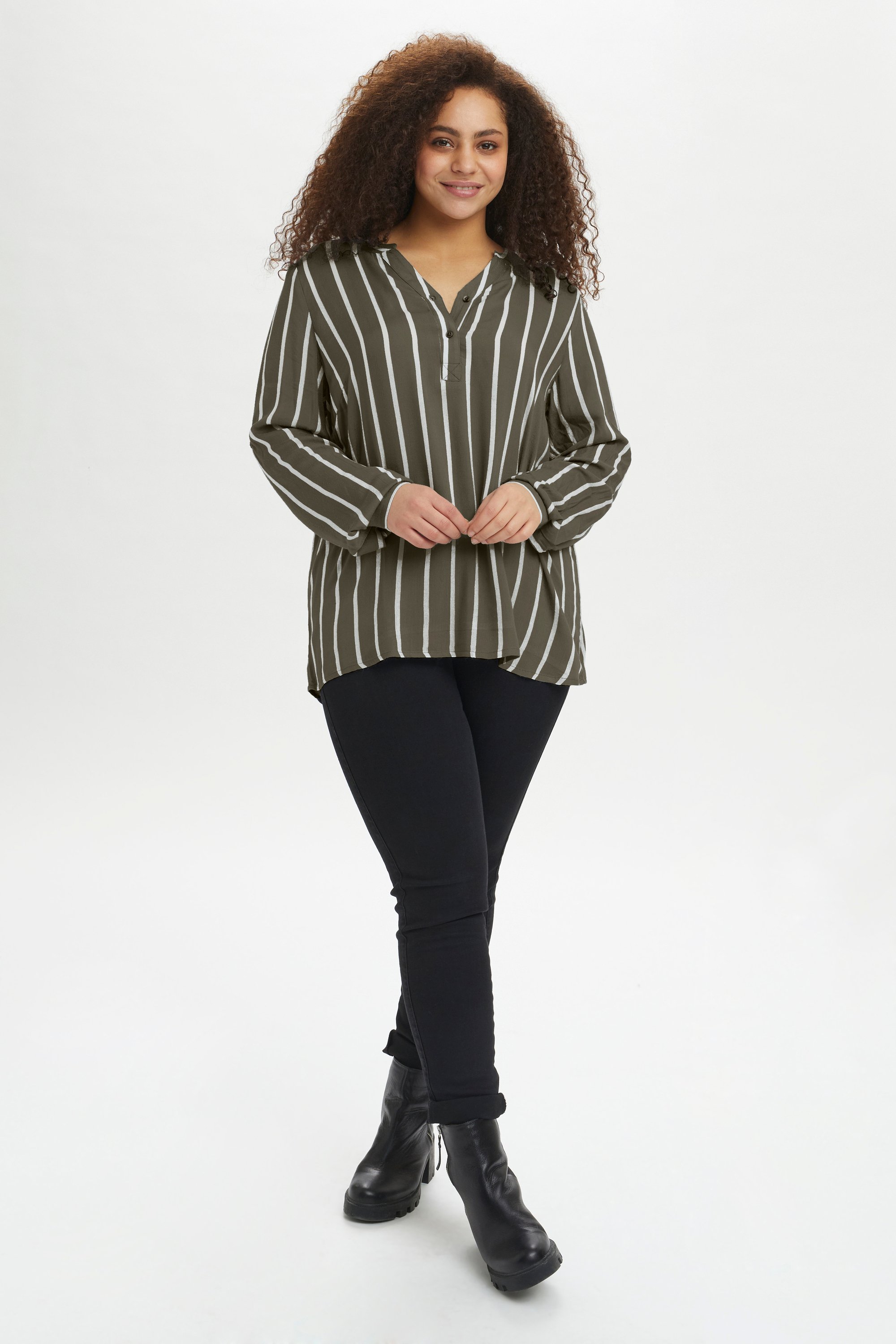 Langarm-Bluse Regular fit Grape Leaf/Chalk stripe green