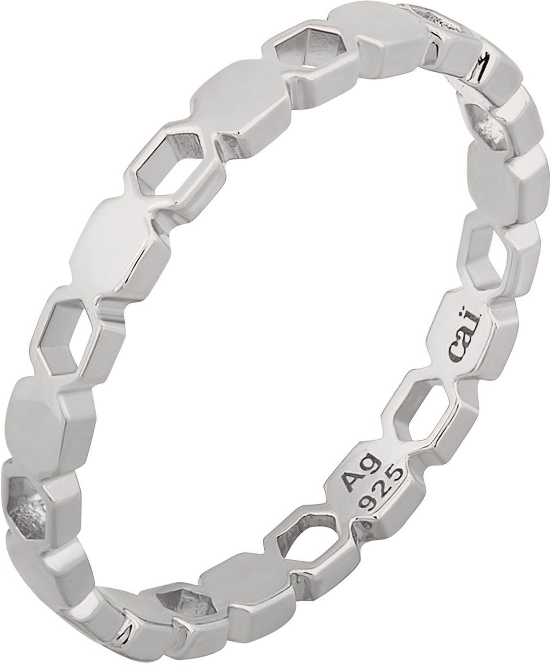 cai Ring 925/- Sterling Silber rhodiniert Hexagon Cut Outs Stacking