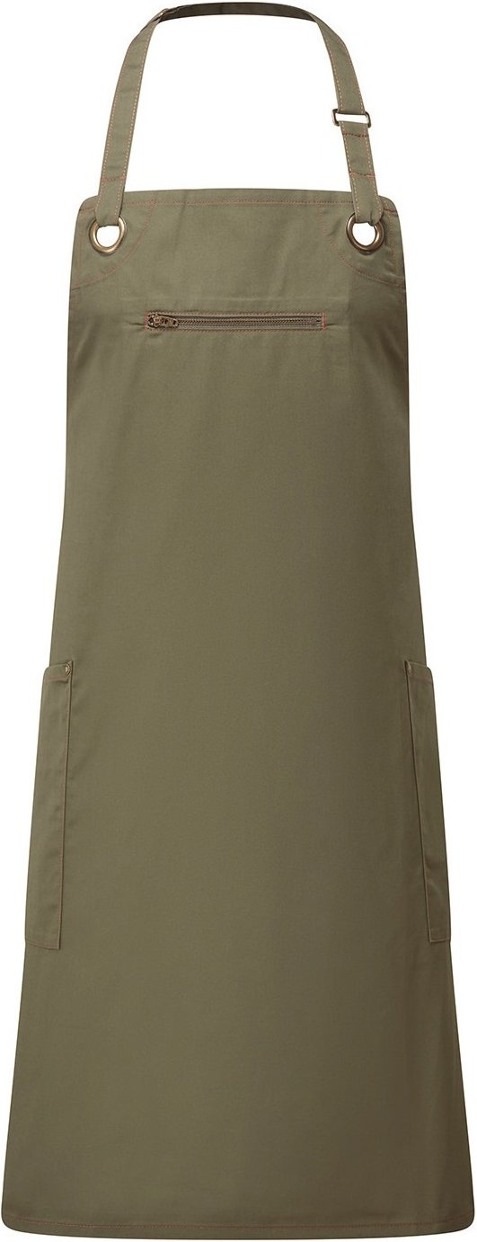 Premier Unisex Erwachsene Gerste Nachhaltige Kontrastnähte Vollschürze (Olive/Kastanie)