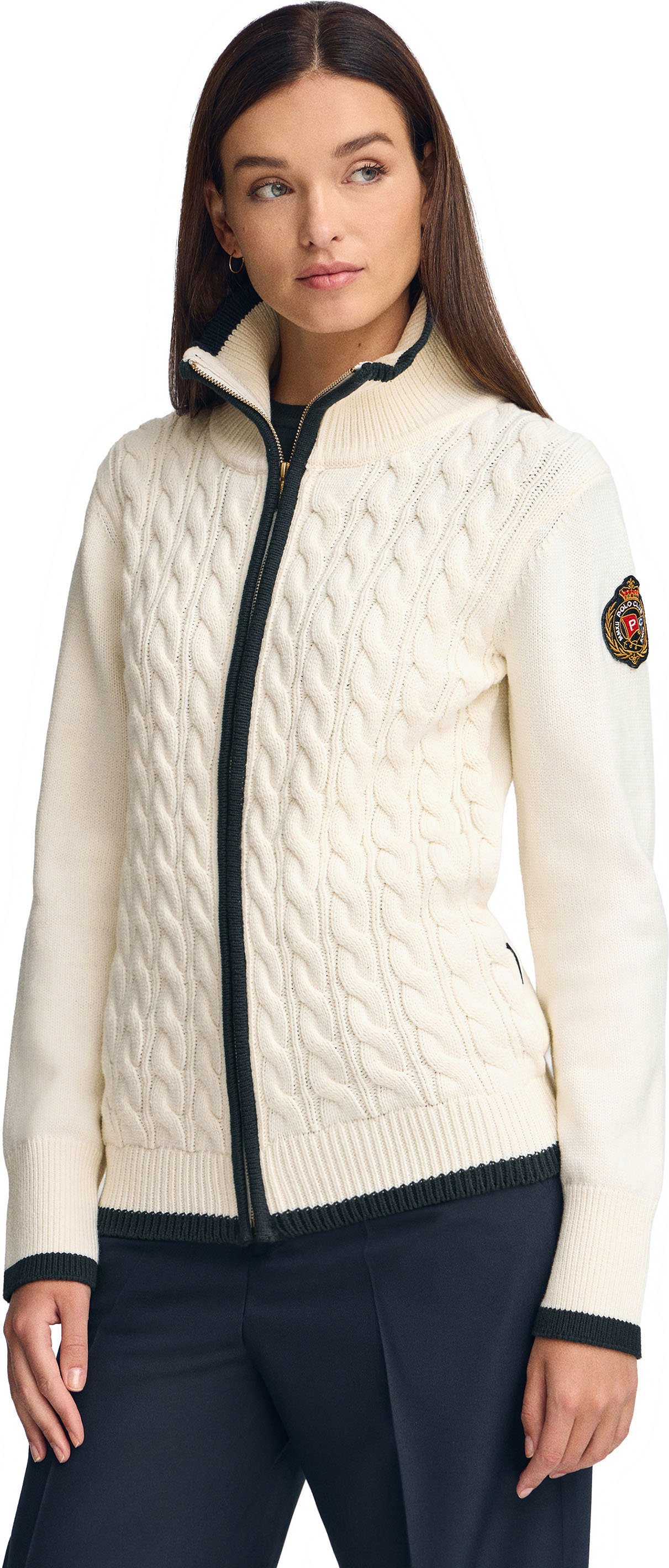 Cardigan ecru mit maritimem Polo Club-Patch