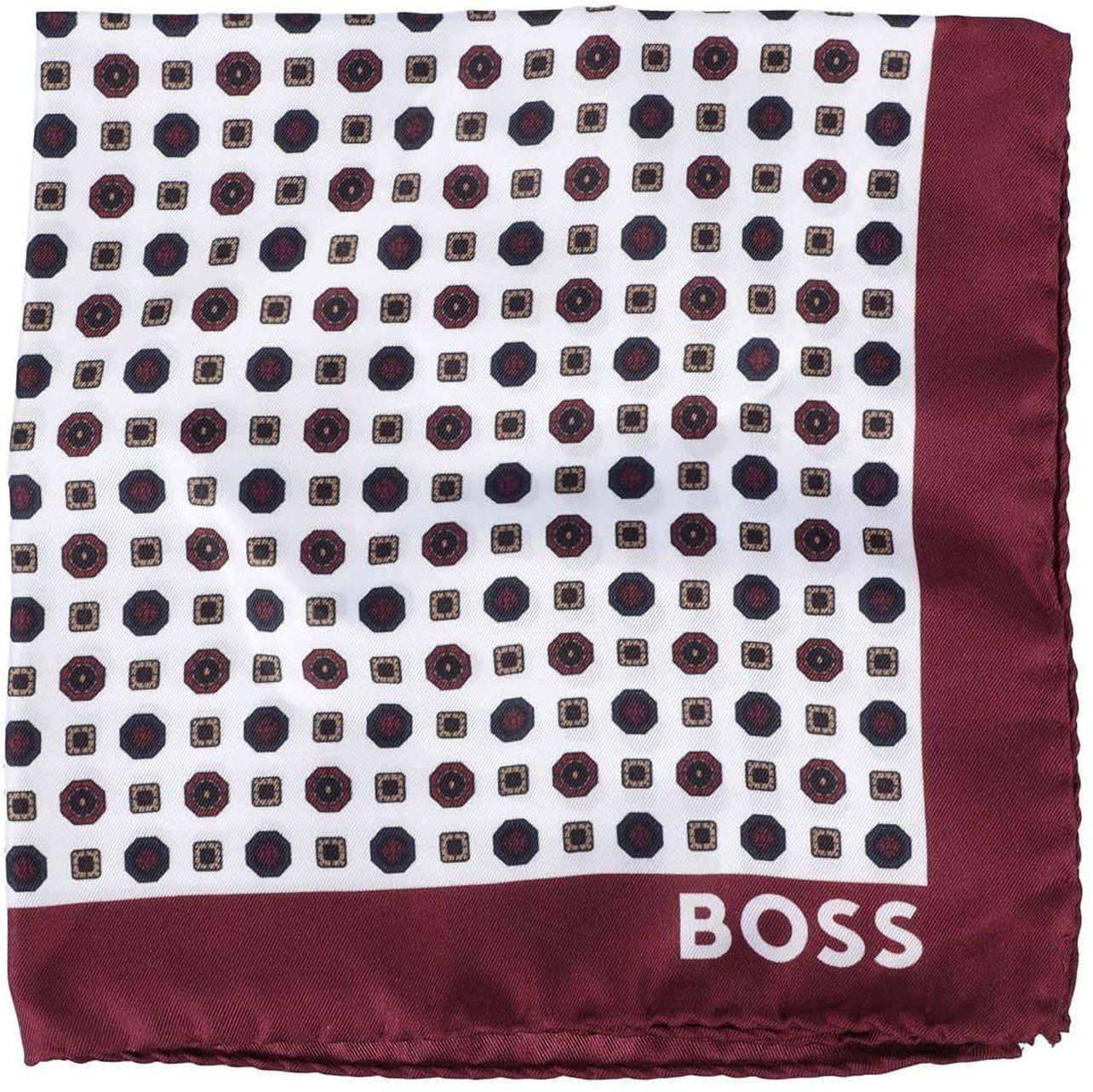 Boss - Herren Einstecktuch, Logo (Natürlich/Weinrot)