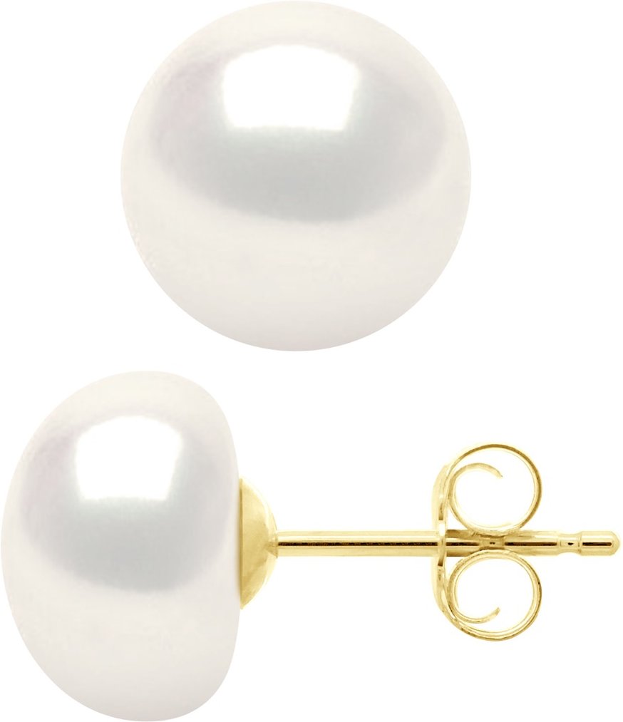 Ohrringe Gelbgold - Echte Süßwasser-Zuchtperlen Knopf 9-10 mm