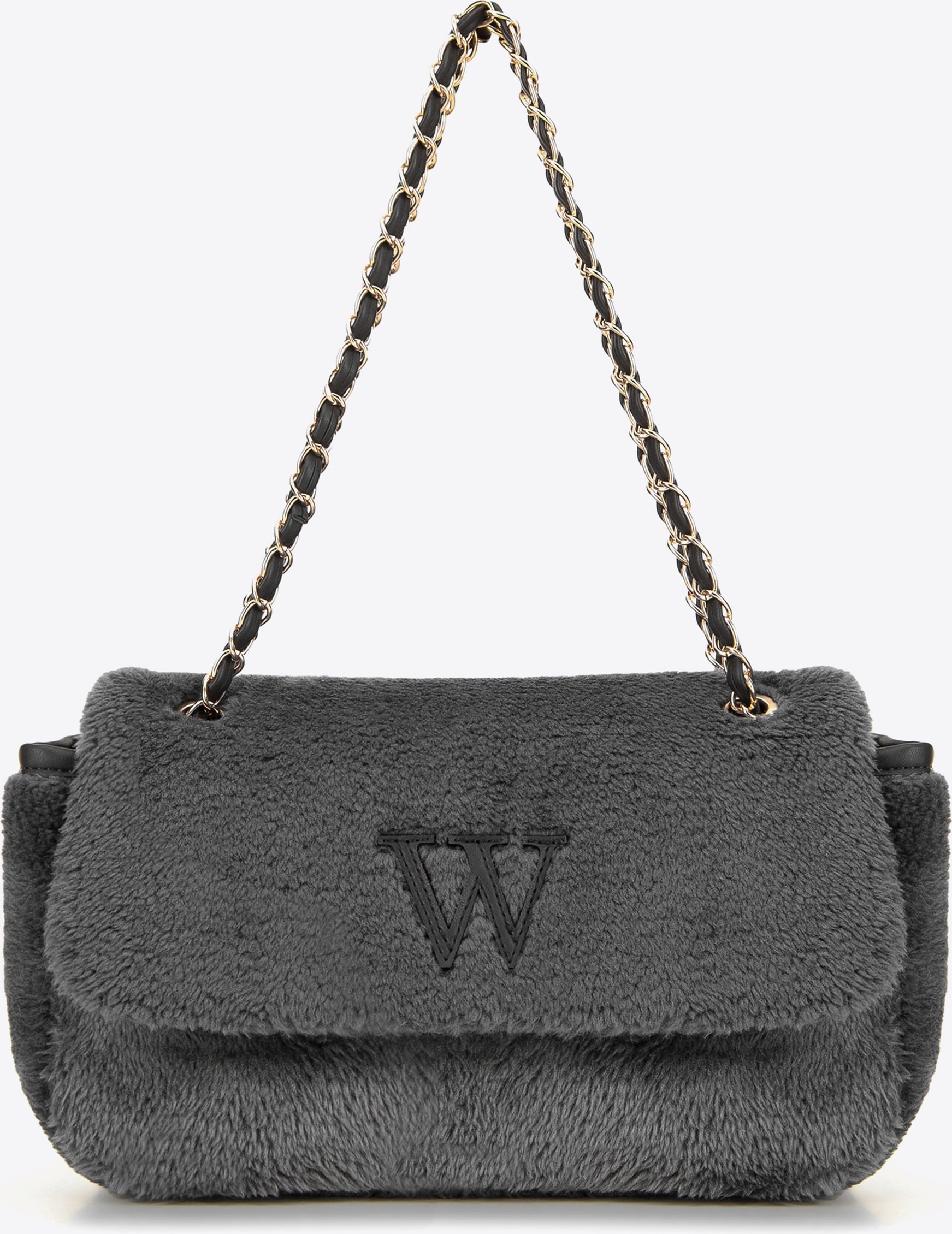 Wittchen Damen-Umhängetasche mit Fellbesatz, Grau, Graues Polyester