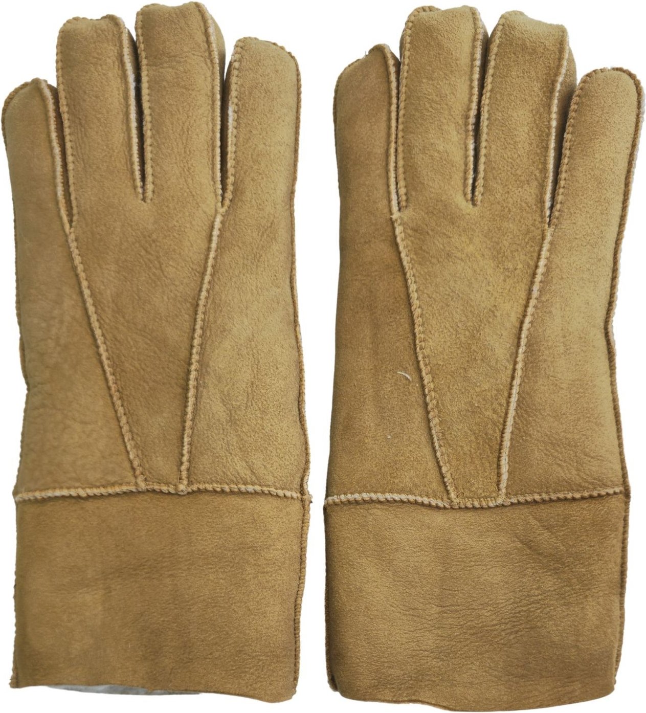 Hellbraune Unisex-Handschuhe aus Schaffell-Wildleder mit aufrollbaren Bündchen
