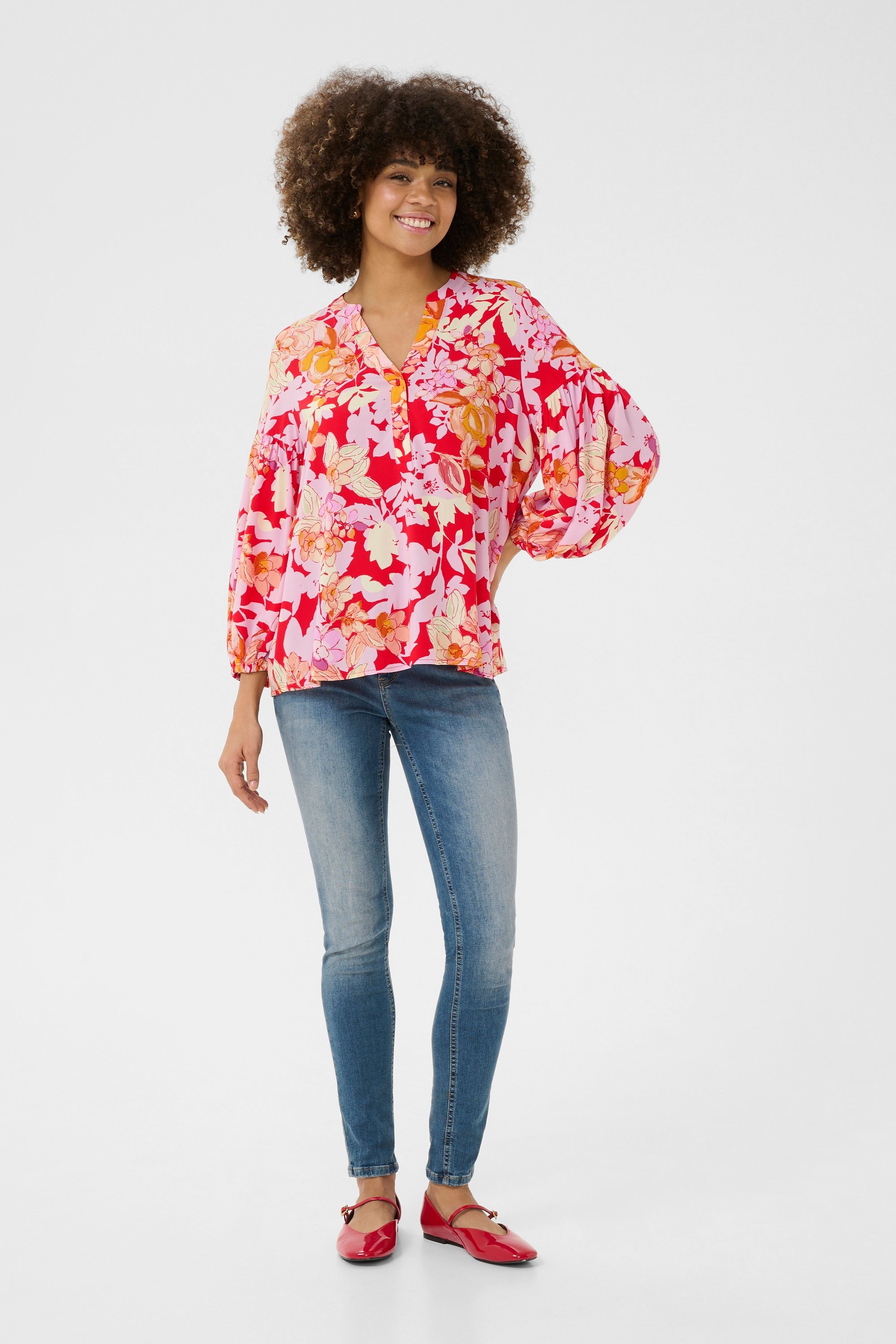 Langarm-Bluse Relaxed fit Red/Pink Flower floral
